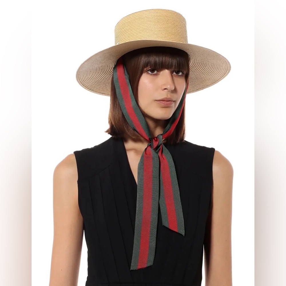 Gucci Web Ribbon Straw Boater Hat